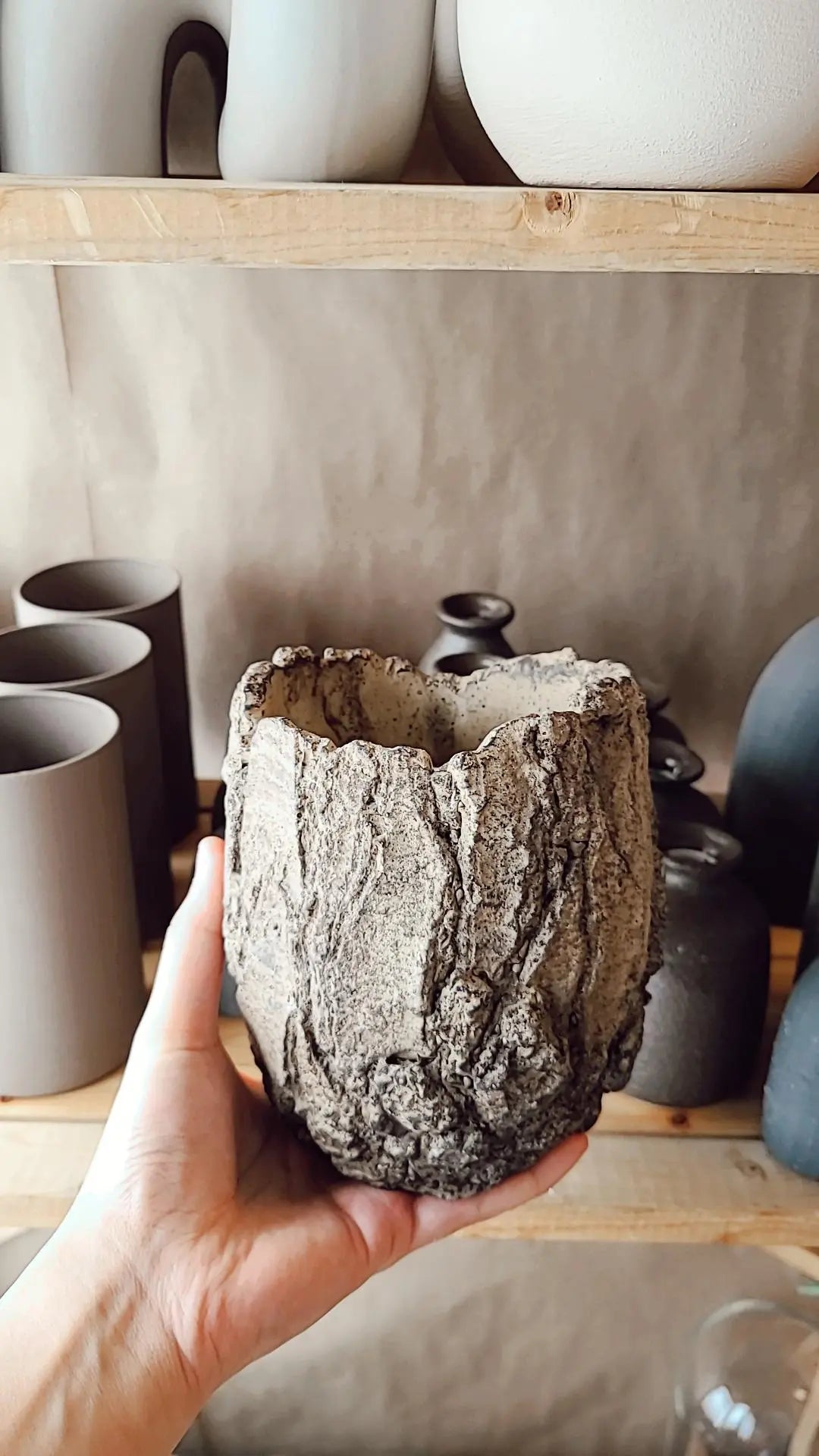 Brown bark Cement vase